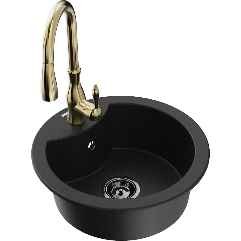 Mexen Diego fregadero de granito de 1 cubeta con grifo de cocina Savita, negro - 6512-77-672601-50-B