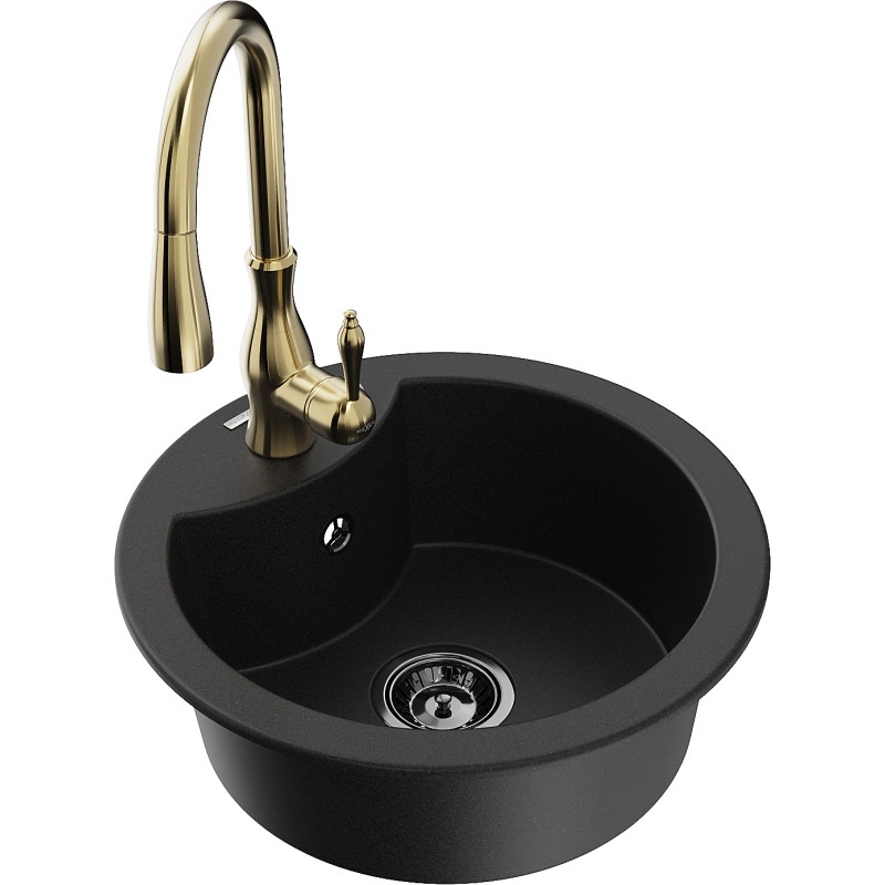 Mexen Diego fregadero de granito de 1 seno con grifo de cocina Savita, negro - 6512-77-672601-50-B