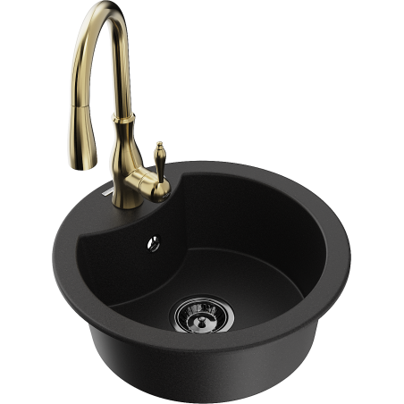 Mexen Diego fregadero de granito de 1 cubeta con grifo de cocina Savita, negro - 6512-77-672601-50-B