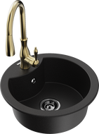 Mexen Diego 1-bowl Granite Sink with Savita Kitchen Mixer Tap, Black - 6512-77-672601-50-B