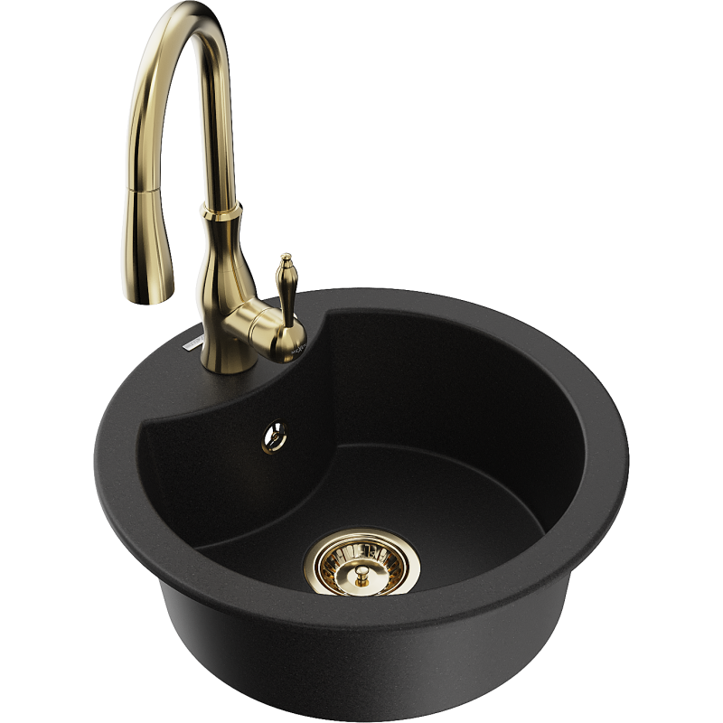 Mexen Diego fregadero de granito de 1 seno con grifo de cocina Savita, negro - 6512-77-672601-50