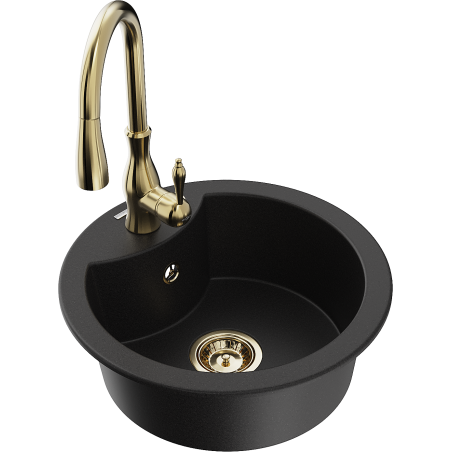 Mexen Diego 1-bowl Granite Sink with Savita Kitchen Tap, Black - 6512-77-672601-50