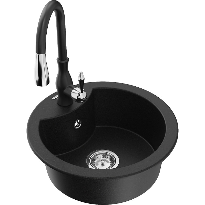 Mexen Diego fregadero de granito de 1 cubeta con grifo de cocina Savita, negro - 6512-77-672601-70