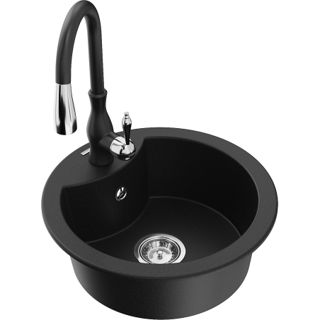 Mexen Diego 1-bowl granite kitchen sink with Savita tap, black - 6512-77-672601-70