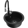 Mexen Diego granite kitchen sink 1-bowl with Savita kitchen faucet, black - 6512-77-672601-70-B