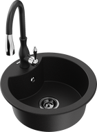 Mexen Diego fregadero de granito de 1 cubeta con grifo de cocina Savita, negro - 6512-77-672601-70-B