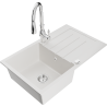 Mexen Bruno fregadero de granito de 1 cubeta con escurridor y grifo de cocina Savita, blanco - 6513-20-672601-00