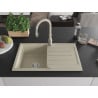 Mexen Bruno 1-bowl granite kitchen sink with drainer and Savita kitchen faucet, beige - 6513-69-672601-69