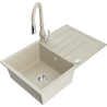 Mexen Bruno 1-bowl granite sink with drainer and Savita kitchen tap, beige - 6513-69-672601-69