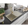 Mexen Bruno granite sink 1-bowl with drainer and Savita kitchen faucet, beige - 6513-69-672601-50