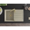 Mexen Bruno Granitspüle 1-beckig mit Abtropffläche und Küchenarmatur Savita, beige - 6513-69-672601-50