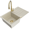 Mexen Bruno Granitspüle 1-beckig mit Abtropffläche und Küchenarmatur Savita, beige - 6513-69-672601-50