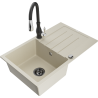 Mexen Bruno fregadero de granito de 1 cubeta con escurridor y grifo de cocina Savita, beige - 6513-69-672601-70