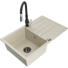Mexen Bruno Granitspüle 1-Becken mit Abtropffläche und Küchenarmatur Savita, beige - 6513-69-672601-70