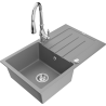Mexen Bruno fregadero de granito de 1 seno con escurridor y grifo de cocina Savita, gris - 6513-71-672601-00