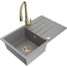 Mexen Bruno 1-bowl granite sink with drainer and Savita kitchen tap, grey - 6513-71-672601-50