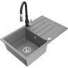 Mexen Bruno lava-loiça de granito 1-cuba com escorredor e torneira de cozinha Savita, cinza - 6513-71-672601-70