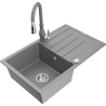 Mexen Bruno fregadero de granito de 1 cubeta con escurridor y grifo de cocina Savita, gris - 6513-71-672601-71