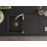 Mexen Bruno 1-kom Grantie Spoelbak met Afdruiprek en Keukenkraan Savita, zwart/goud metallic - 6513-75-672601-50