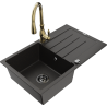 Mexen Bruno Granit-Spullsteen, 1-Kummer mat Drain an Kichenkrun Savita, schwaarz/golden Metalik - 6513-75-672601-50-B