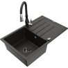 Mexen Bruno fregadero de granito de 1 seno con escurridor y grifo de cocina Savita, negro/dorado metálico - 6513-75-672601-70-B