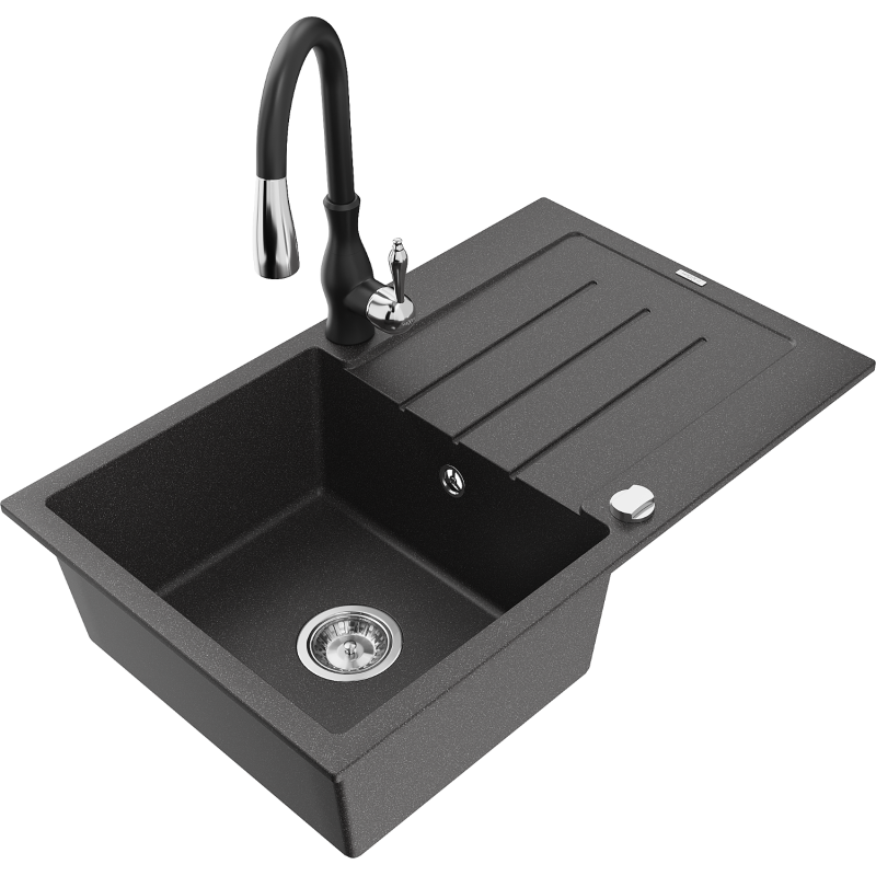 Mexen Bruno granīta izlietne ar vienu nodalījumu un noteces vietu, Savita melna ar plankumiem - 6513-76-672601-70