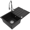 Mexen Bruno Granitspüle 1-Becken mit Abtropffläche und Küchenarmatur Savita, schwarz - 6513-77-672601-00