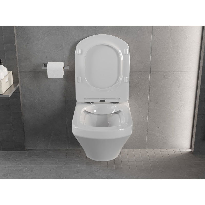 Mexen Vito WC školjka z deskami Rimless s počasnim zapiranjem, slim, duroplast, bela sijaj - 30174000