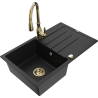 Mexen Bruno granite kitchen sink 1-bowl with drainer and Savita kitchen faucet, black - 6513-77-672601-50