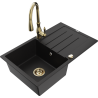 Mexen Bruno lava-louça de granito com 1 cuba, escorredor e torneira de cozinha Savita, preto - 6513-77-672601-50