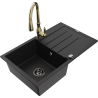 Mexen Bruno granieten gootsteen 1-komor met afdruiprek en keukenmengkraan Savita, zwart - 6513-77-672601-50-B