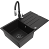 Mexen Bruno fregadero de granito de 1 seno con escurridor y grifo de cocina Savita, negro - 6513-77-672601-70-B
