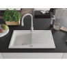 Mexen Cesar fregadero de granito de 1 cubeta con escurridor y grifo de cocina Savita, blanco - 6514-20-672601-00