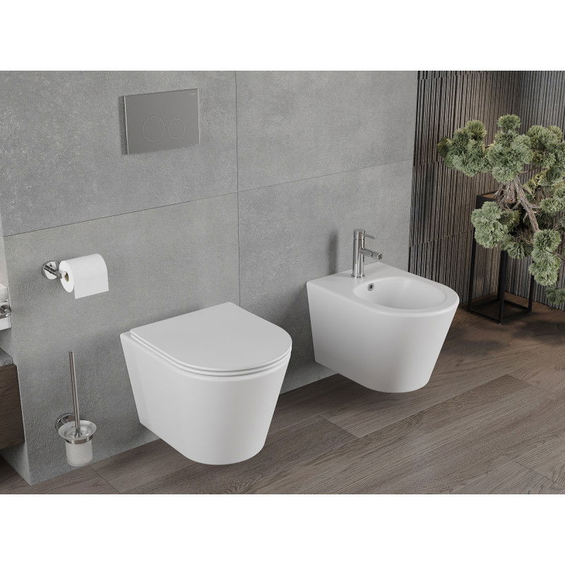 Mexen Rico Rimless WC pods ar lēni krītošu vāku slim, duroplast, matēts balts - 30724001