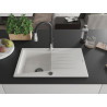 Mexen Cesar fregadero de granito de 1 compartimento con escurridor y grifo de cocina Savita, blanco - 6514-20-672601-70