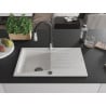 Mexen Cesar single-bowl granite sink with drainer and Savita kitchen tap, white - 6514-20-672601-70