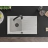 Mexen Cesar single-bowl granite sink with drainer and Savita kitchen tap, white - 6514-20-672601-70