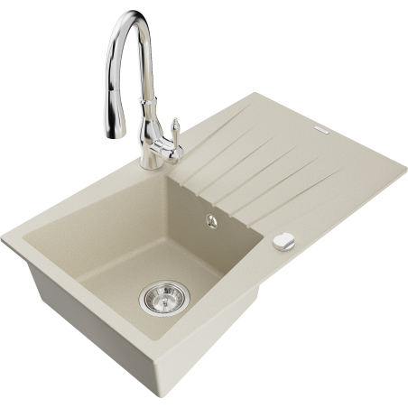 Mexen Cesar Granitspüle 1-Becken mit Abtropffläche und Küchenarmatur Savita, beige - 6514-69-672601-00
