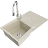 Mexen Cesar Granitspüle 1-Becken mit Abtropffläche und Küchenarmatur Savita, beige - 6514-69-672601-00