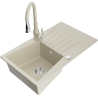 Mexen Cesar 1-bowl granite sink with drainer and Savita kitchen faucet, beige - 6514-69-672601-69