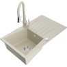 Mexen Cesar 1-komorige granieten spoelbak met afdruiprek en keukenmengkraan Savita, beige - 6514-69-672601-69