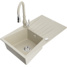 Mexen Cesar granieten gootsteen 1-baks met afdruiprek en keukenmengkraan Savita, beige - 6514-69-672601-69