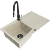 Mexen Cesar Granitspüle einteilig mit Abtropffläche und Küchenarmatur Savita, beige - 6514-69-672601-70