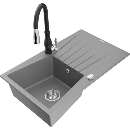 Mexen Cesar granitdiskbänk med en ho och avrinning och kökskran Savita, grå - 6514-71-672601-70