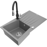 Mexen Cesar granite sink 1-compartment with drainer and Savita kitchen tap, grey - 6514-71-672601-70