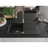 Mexen Cesar Granitspüle 1-beckig mit Abtropffläche und Küchenarmatur Savita, schwarz/silber-metallic - 6514-73-672601-50