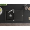 Mexen Cesar granitic kitchen sink 1-bowl with drainer and Savita kitchen faucet, black/gold metallic - 6514-75-672601-00