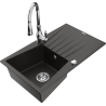 Mexen Cesar granitic kitchen sink 1-bowl with drainer and Savita kitchen faucet, black/gold metallic - 6514-75-672601-00