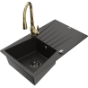 Mexen Cesar Granitspüle, 1-Becken mit Abtropffläche und Küchenarmatur Savita, schwarz/gold metallic - 6514-75-672601-50-B
