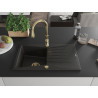 Mexen Cesar fregadero de granito de 1 compartimento con escurridor y grifo de cocina Savita, negro/dorado metalizado